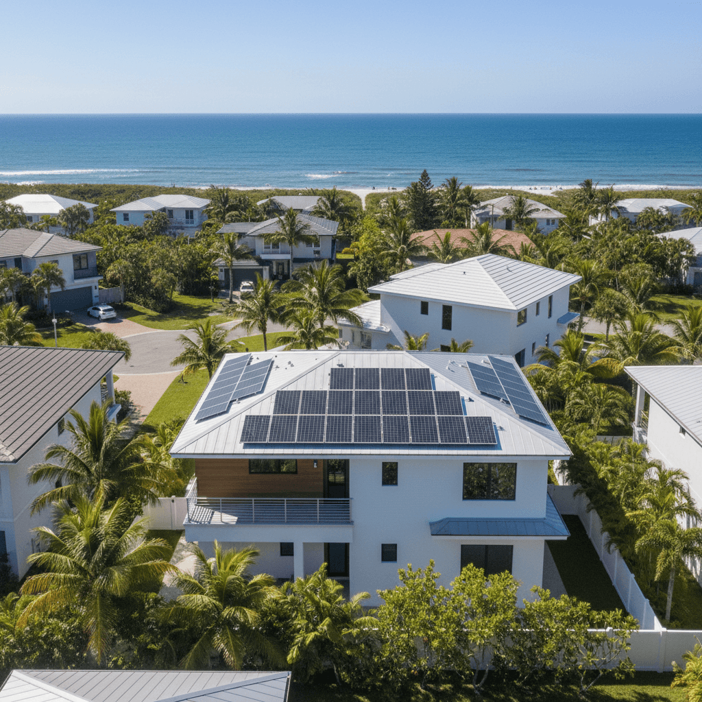 Residential rooftop with completed solar installation