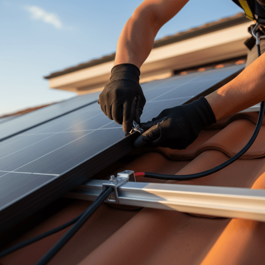 Solar panel installation on residential roof